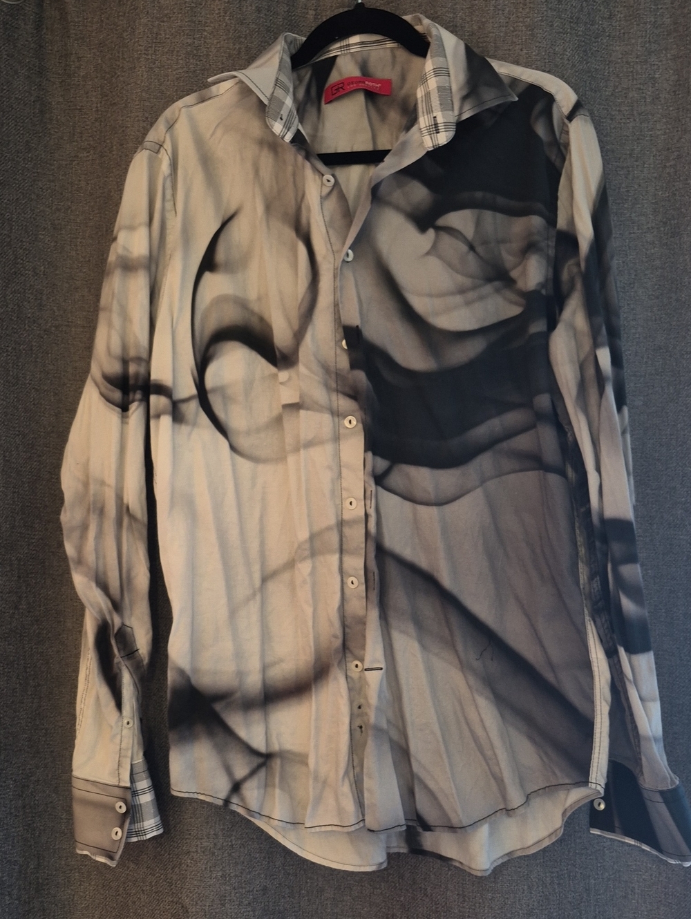 Men's Casual Button-Down Shirt in Black and White Smoke Print